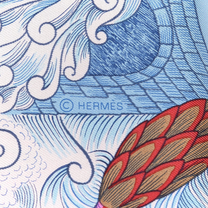 Hermes Silk Cosmographia Universalis Scarf 90 Bleu Jean Rose Vif 4 of 4