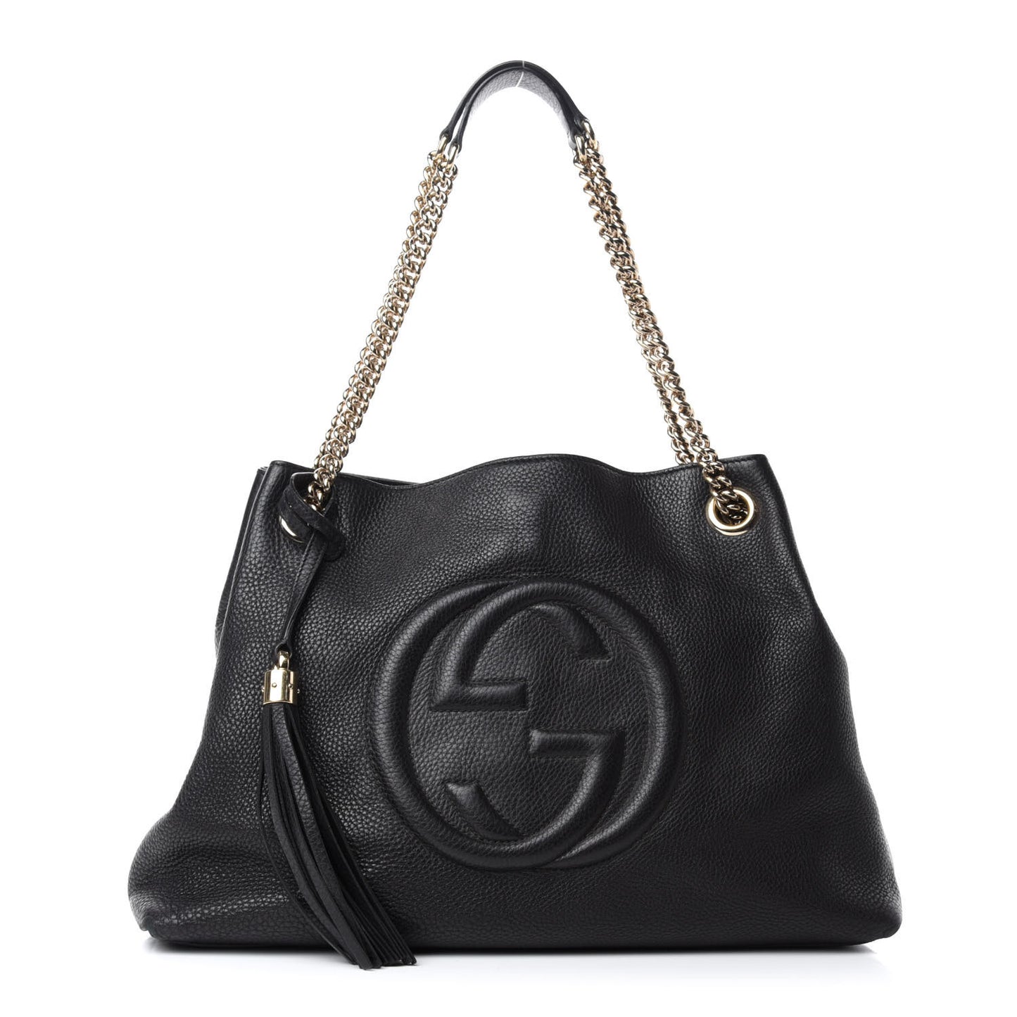 Pebbled Calfskin Medium Soho Chain Shoulder Bag Black