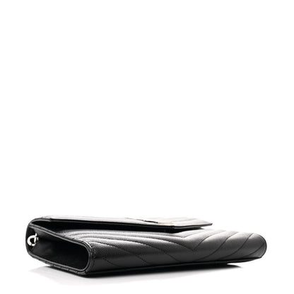Saint Laurent Grain De Poudre Matelasse Chevron Monogram Envelope Clutch Black 4 of 10