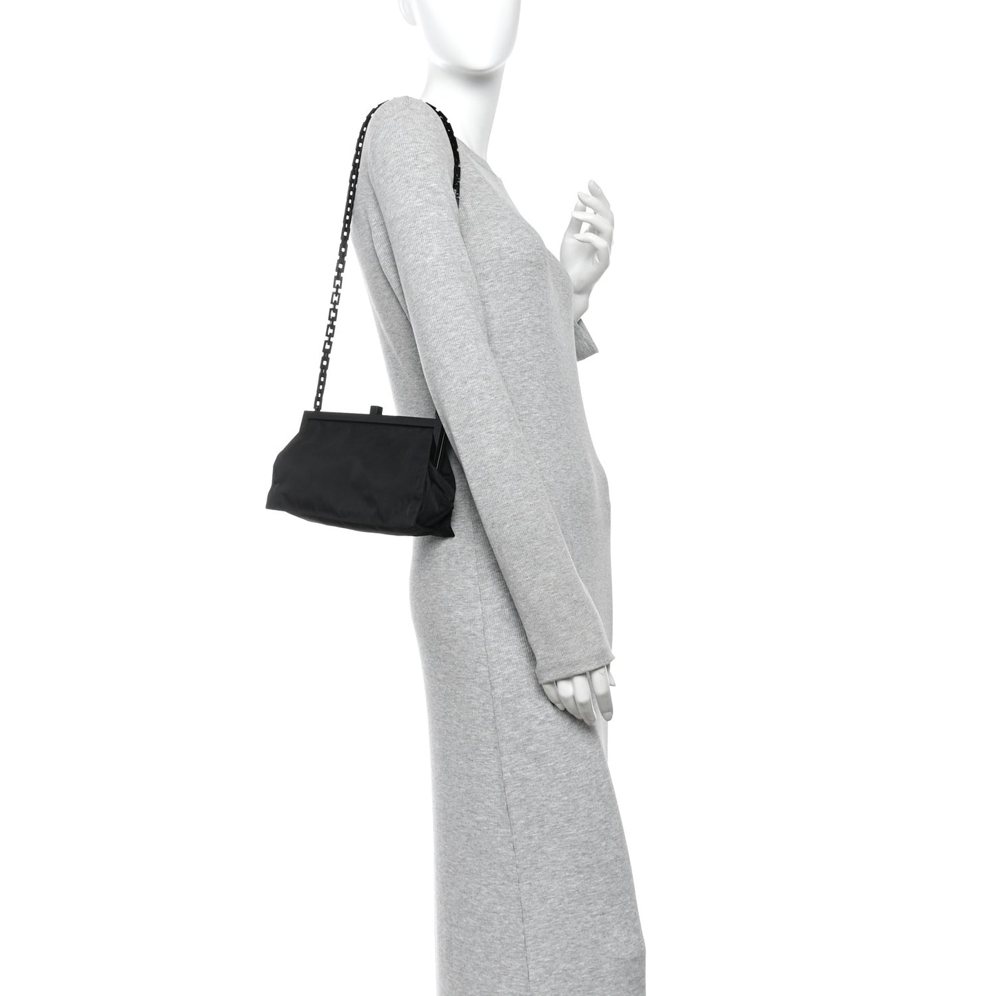 Tessuto Nylon Kisslock Frame Shoulder Bag Black