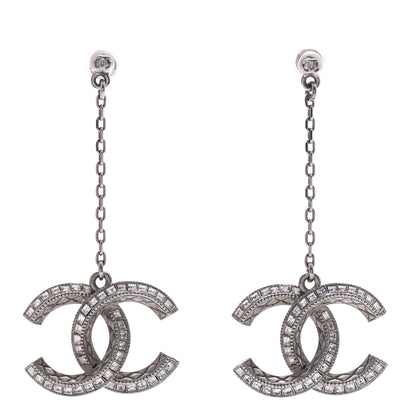 Chanel Baguette Crystal CC Drop Earrings Silver 1 of 5