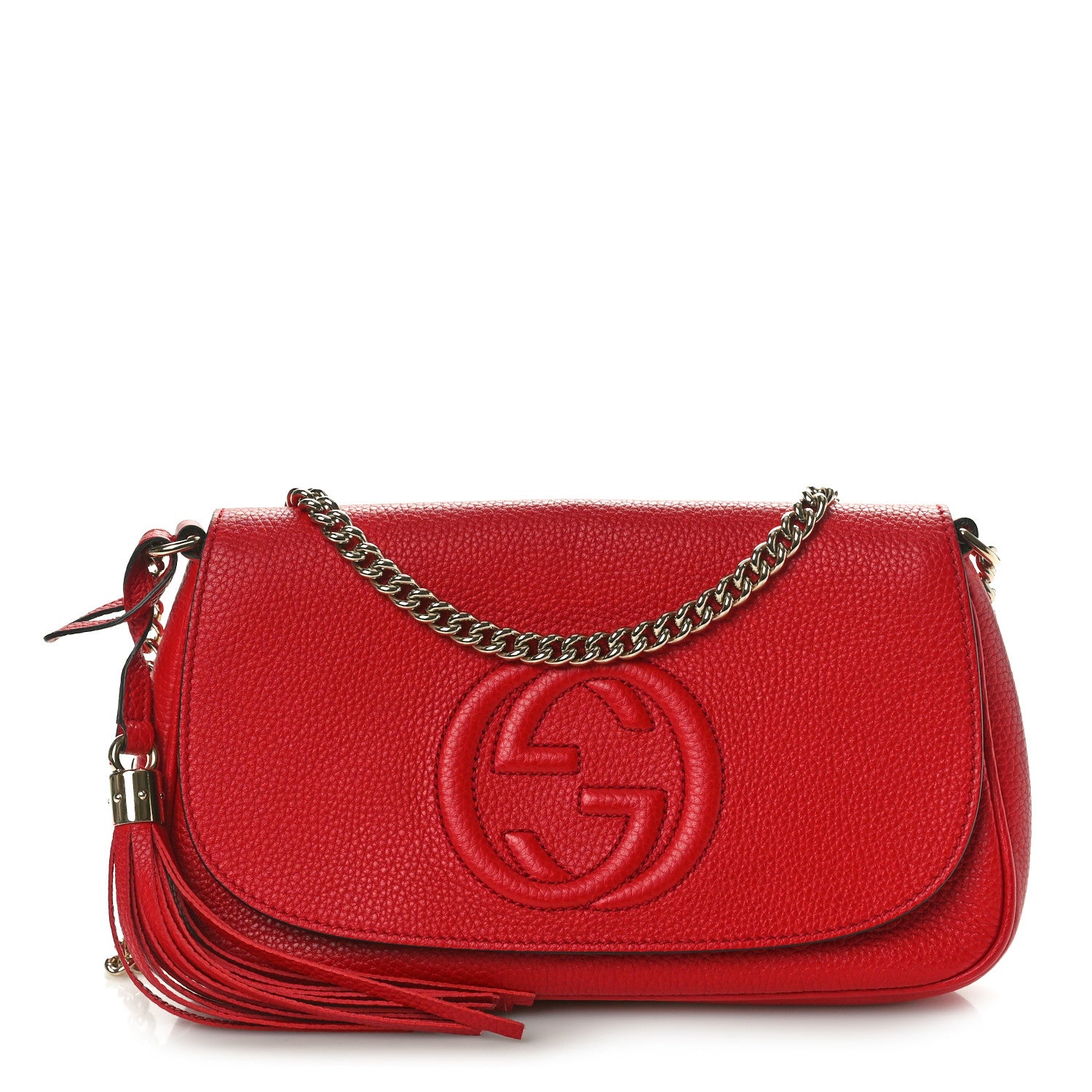 Gucci Pebbled Calfskin Medium Soho Flap Crossbody Vibrant Red 1 of 10