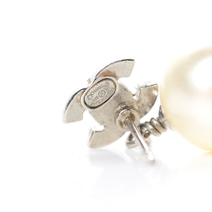 Chanel Crystal Pearl CC Drop Earrings Silver Pearly White 4 of 4
