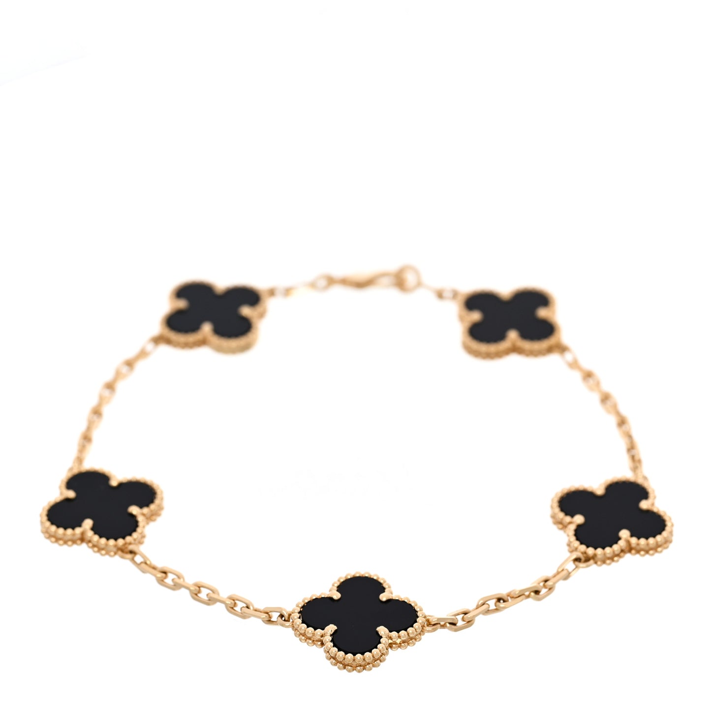 18K Yellow Gold Black Onyx 5 Motifs Vintage Alhambra Bracelet