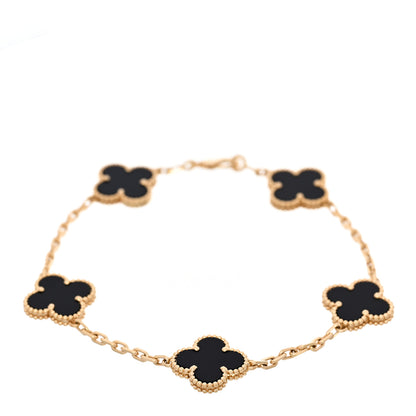Van Cleef & Arpels 18K Yellow Gold Black Onyx 5 Motifs Vintage Alhambra Bracelet 1 of 5