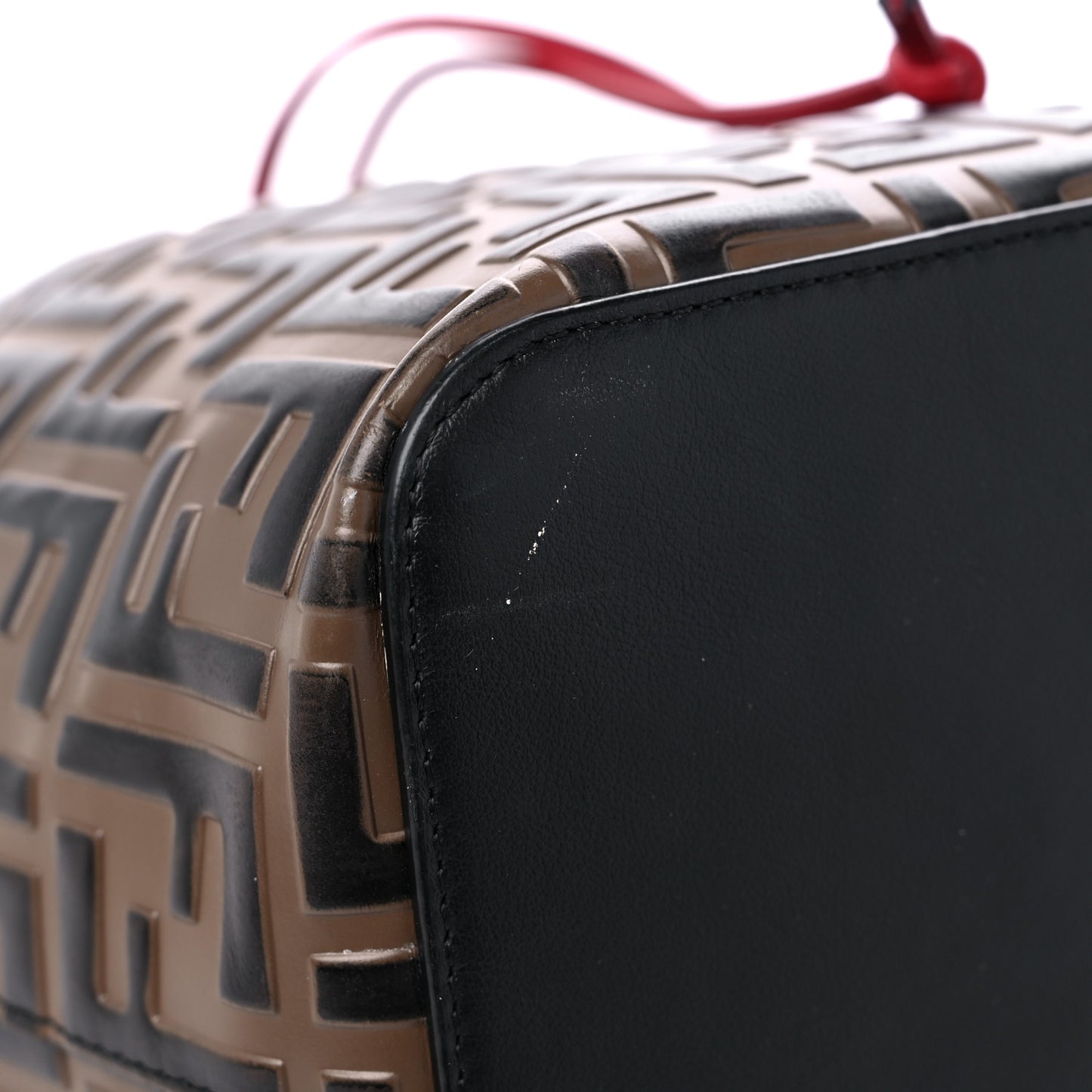 Vitello Grace F is Fendi Bi-Color FF 1974 Embossed Grande Mon Tresor Bucket Bag Maya Black Fragola