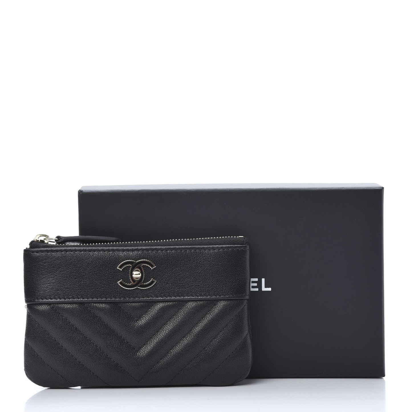 Sheepskin Chevron Quilted Small Vintage Mademoiselle Cosmetic Case Black