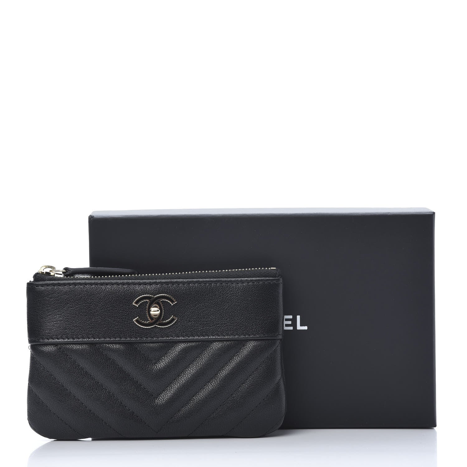 Chanel Sheepskin Chevron Quilted Small Vintage Mademoiselle Cosmetic Case Black 8 of 8