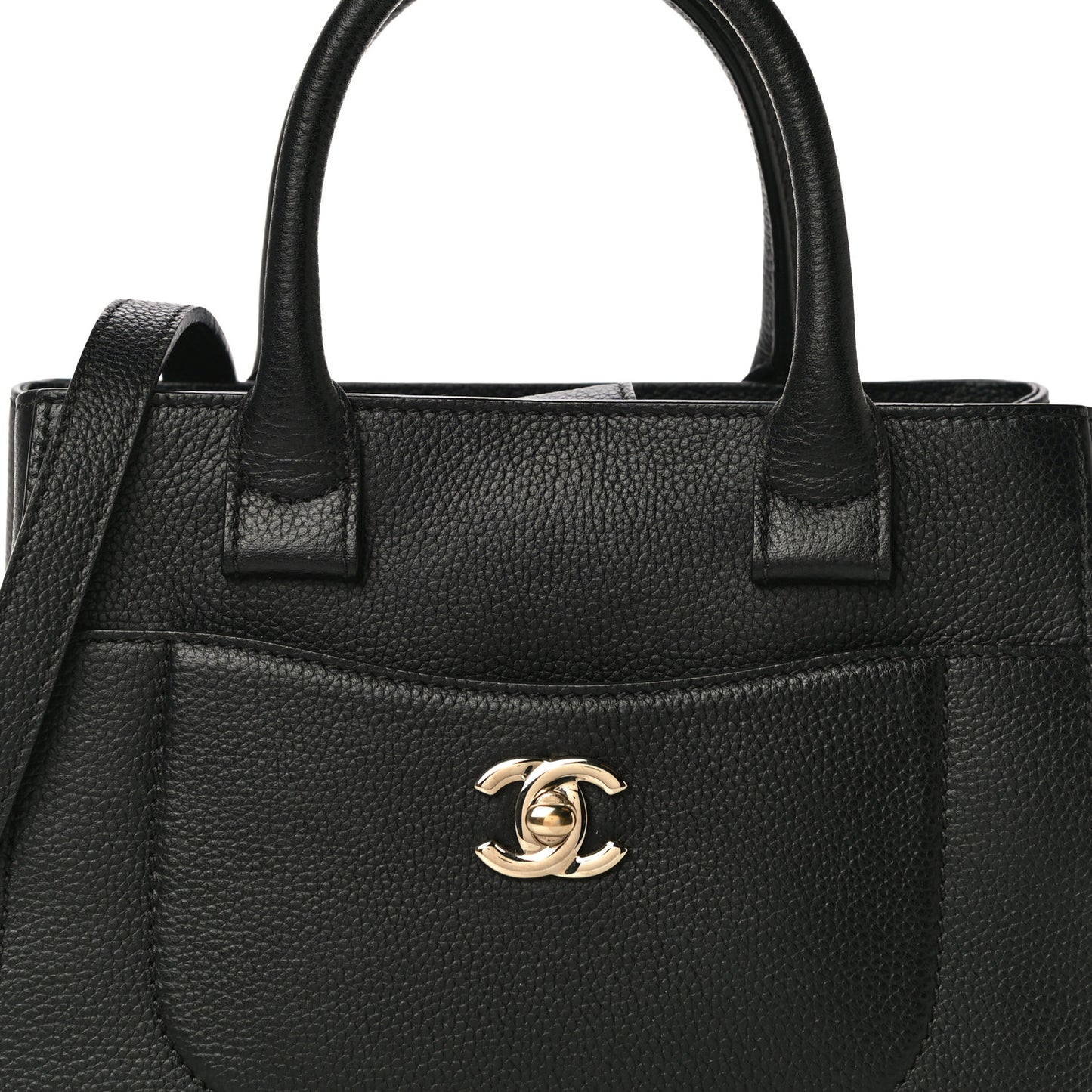 Grained Calfskin Mini Neo Executive Shopper Tote Black
