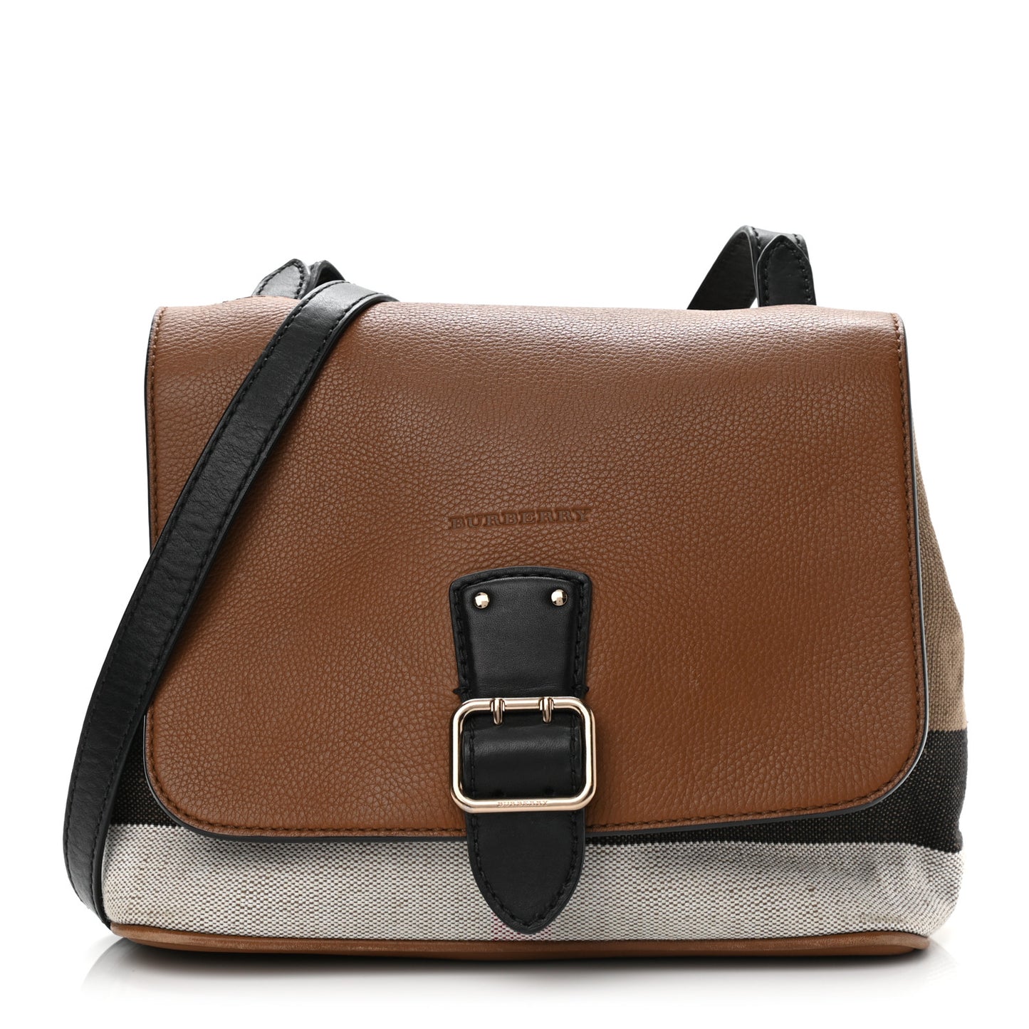 Canvas Mega Check Grainy Calfskin Small Shellwood Crossbody Brown