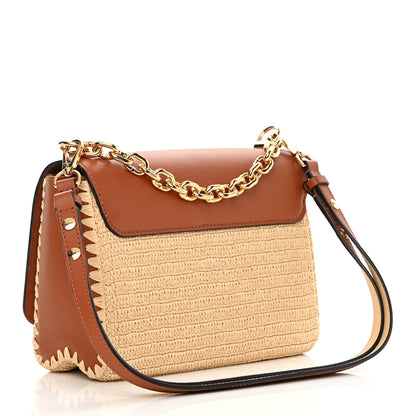 Louis Vuitton Calfskin Raffia Twist Shoulder Bag MM Caramel 3 of 13