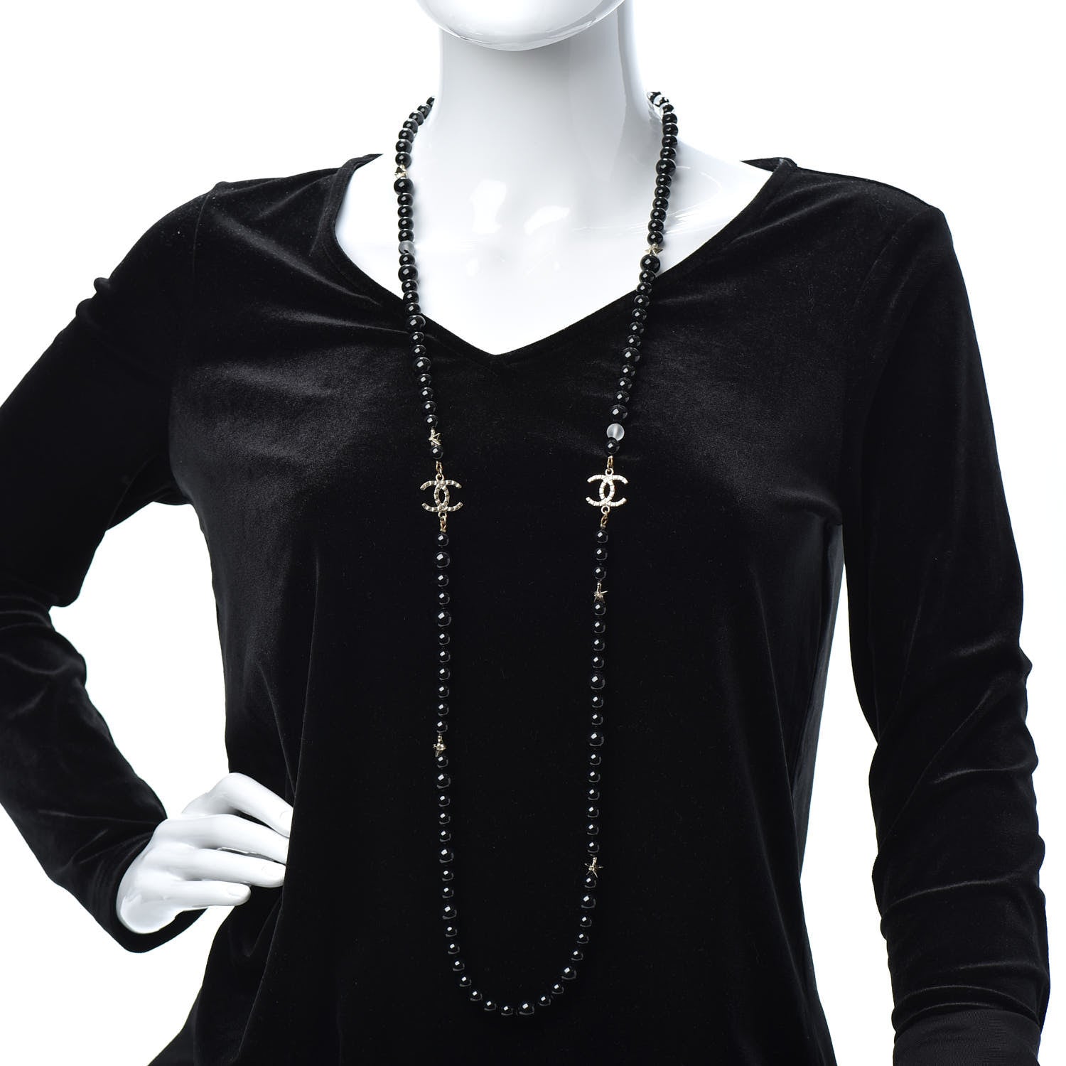 Chanel Beaded CC Star Necklace Black 2 of 6