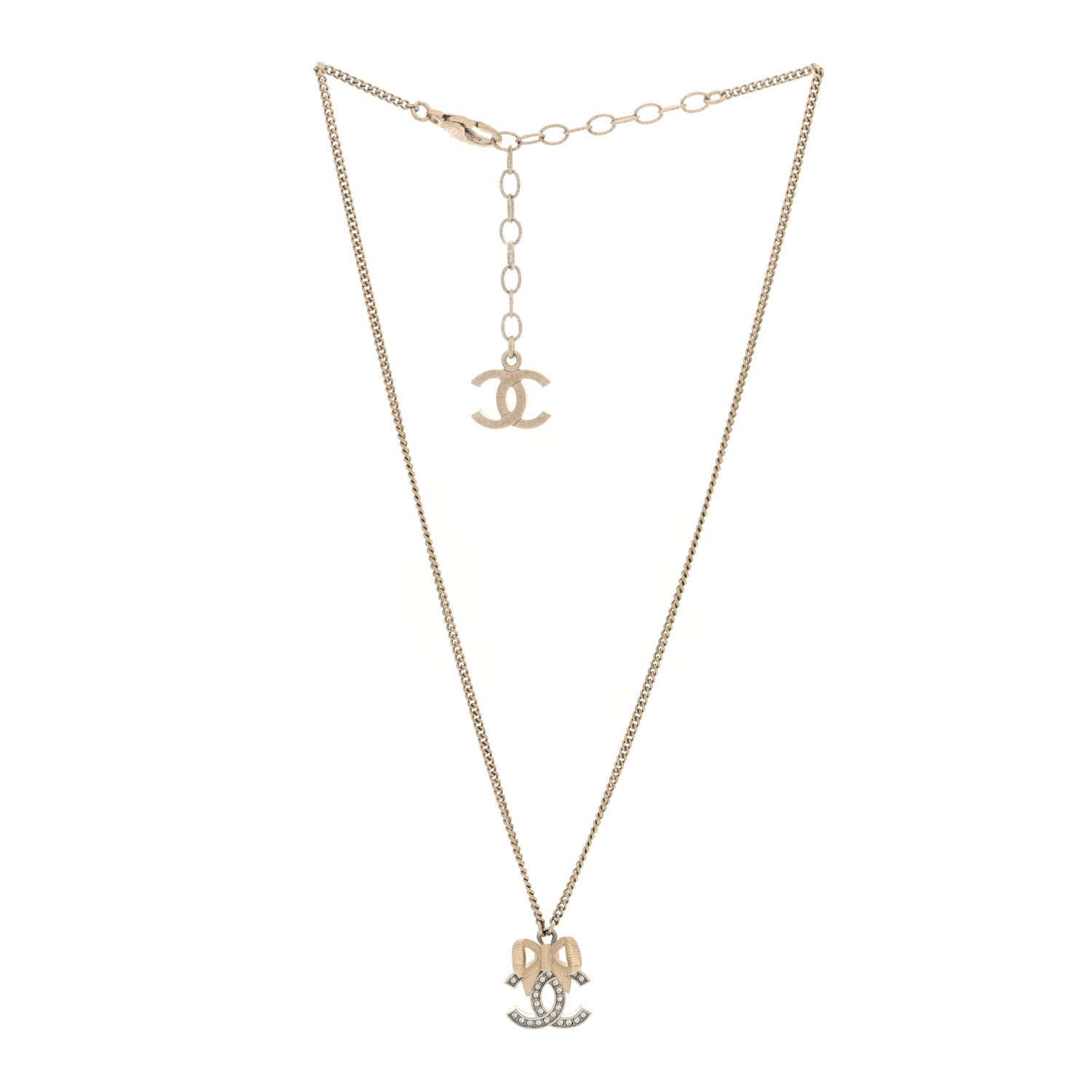 Chanel Crystal CC Bow Necklace Silver Gold 2 of 4