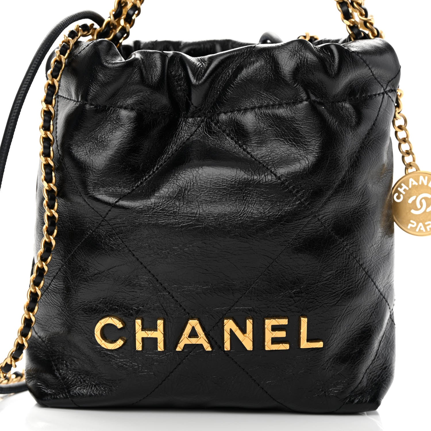 Chanel Shiny Crumpled Calfskin Quilted Pearl Mini Chanel 22 Black 8 of 11