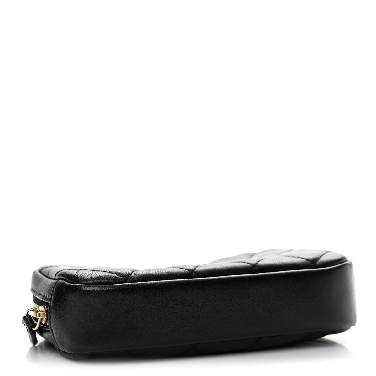Lambskin Quilted Small Curvy Pouch Cosmetic Case Black