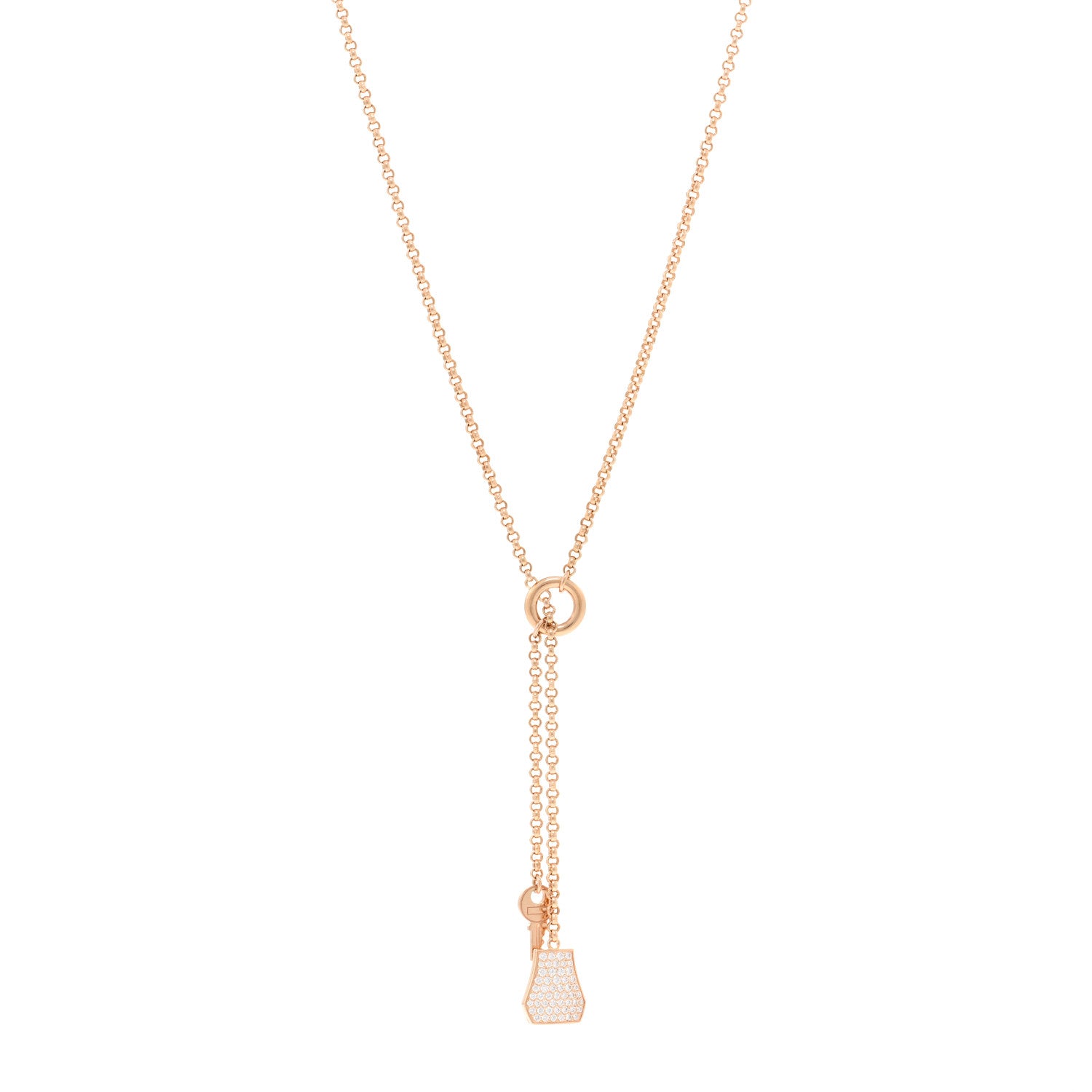 Hermes 18K Rose Gold Diamond PM Kelly Clochette Necklace 1 of 4