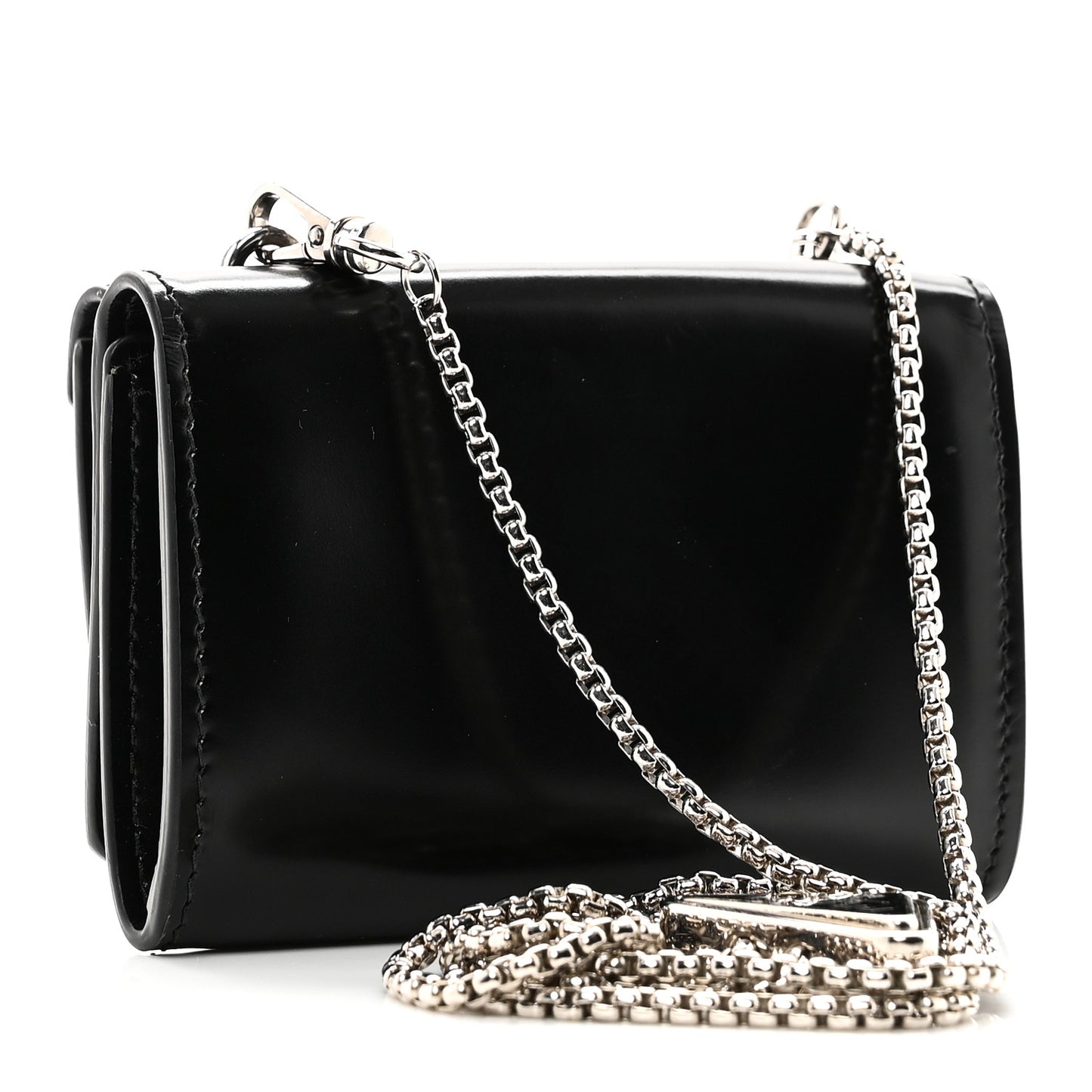 Spazzolato Chain Flap Card Holder Wallet Black
