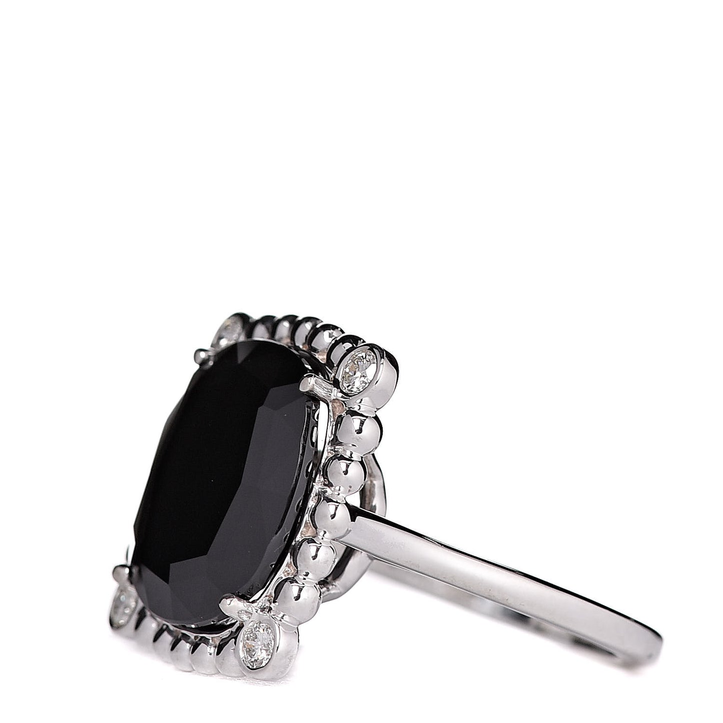 Sterling Silver Black Spinel Diamond 15mm Ziegfeld Ring 47 4