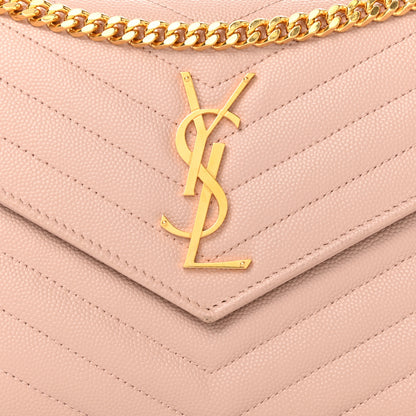 Saint Laurent Grain De Poudre Matelasse Chevron Monogram Chain Wallet Pale Pink 7 of 11
