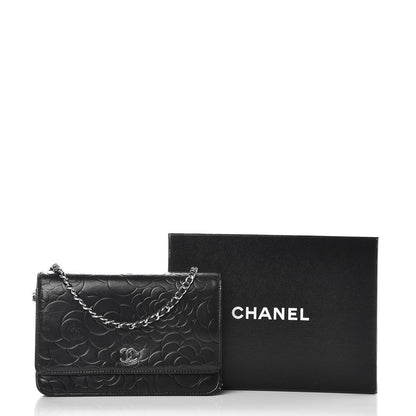 Chanel Lambskin Camellia Embossed Wallet on Chain WOC Black 10 of 10