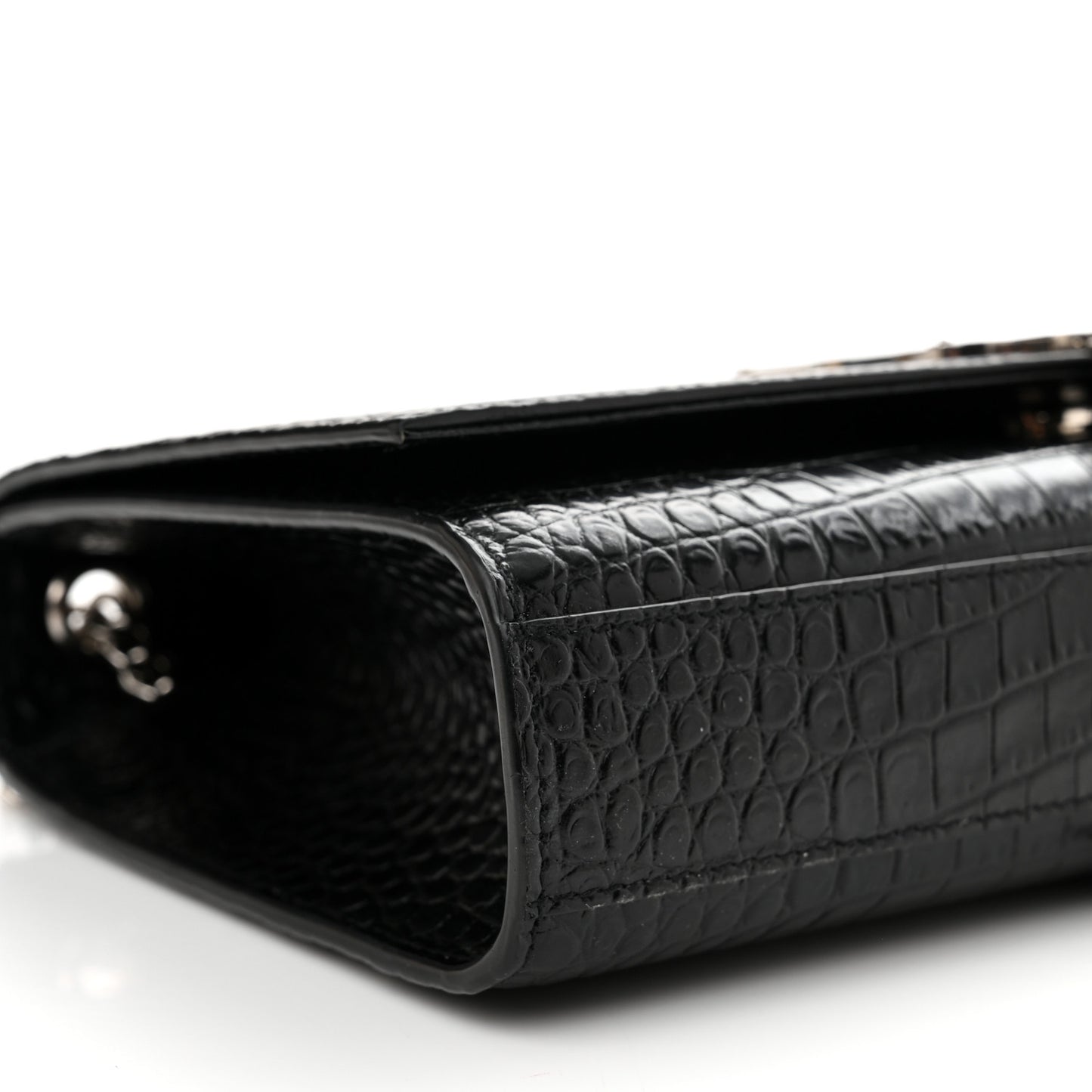 Calfskin Crocodile Embossed Medium Classic Monogram Kate Tassel Satchel Black