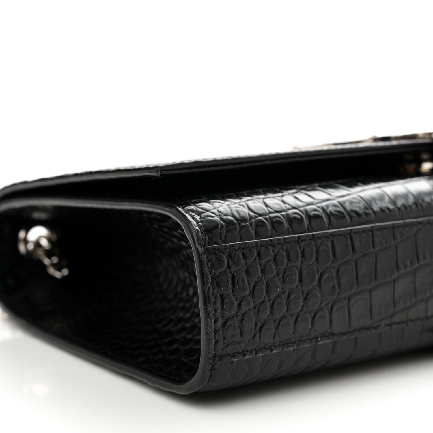 Saint Laurent Calfskin Crocodile Embossed Medium Classic Monogram Kate Tassel Satchel Black 9 of 10