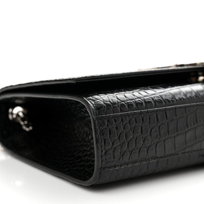 Saint Laurent Calfskin Crocodile Embossed Medium Classic Monogram Kate Tassel Satchel Black 9 of 10