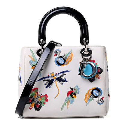 Christian Dior Smooth Calfskin Embroidered Medium Lady Dior White Multicolor 1 of 4