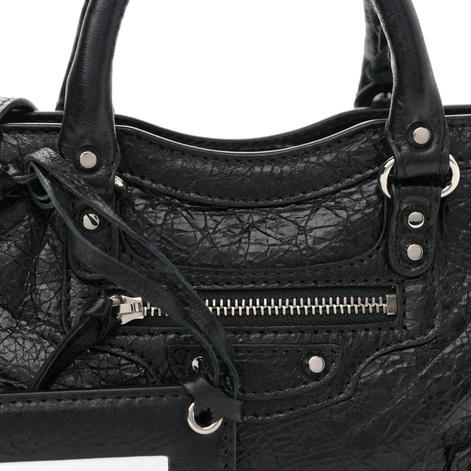 Balenciaga Agneau Classic Silver Hardware Nano City Logo Strap Black Fluo Yellow 8 of 10