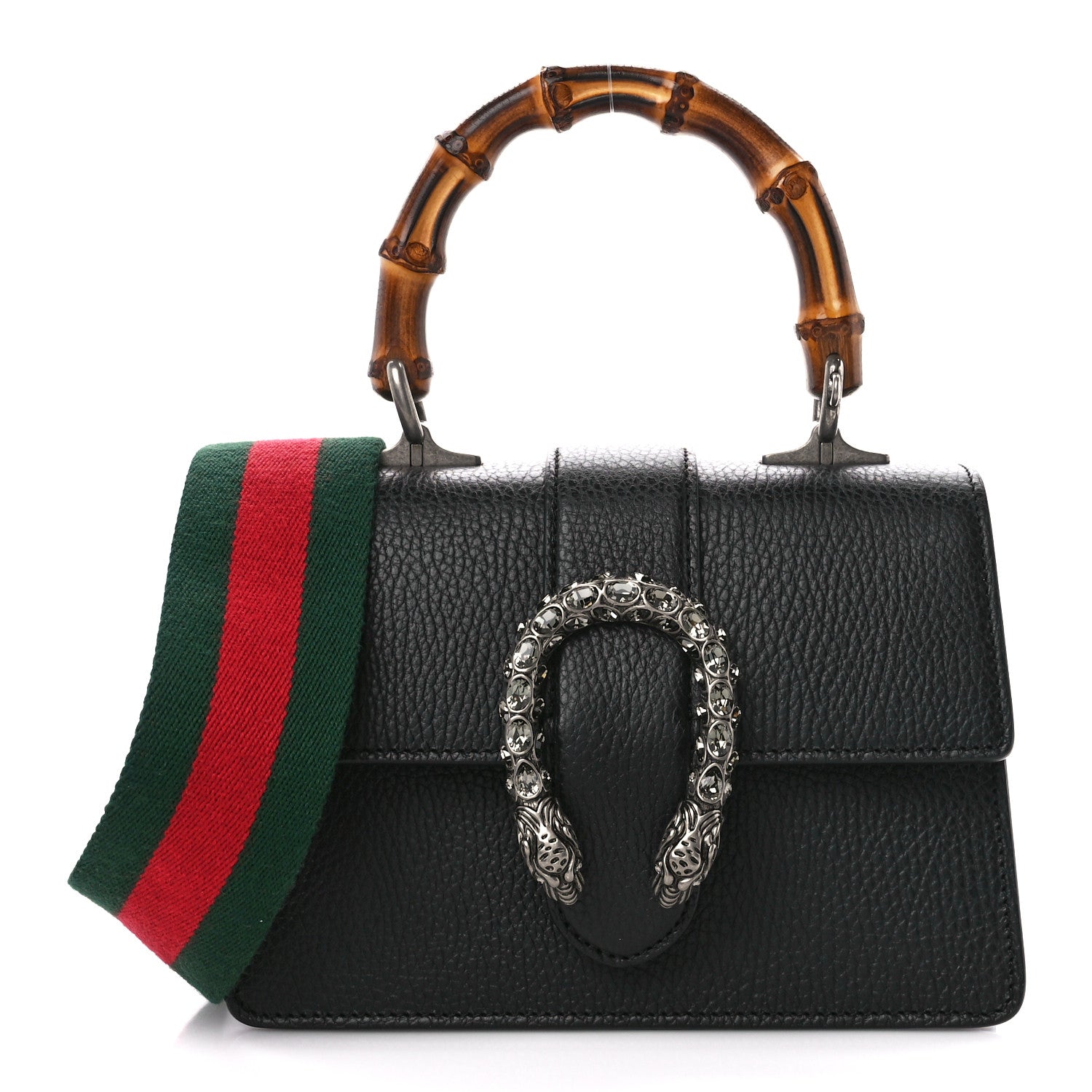 Gucci Dollar Calfskin Crystal Web Mini Dionysus Bamboo Top Handle Bag Black Black Diamond 1 of 12