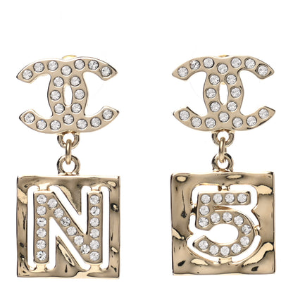 Chanel Crystal CC No 5 Drop Earrings Gold 1 of 4
