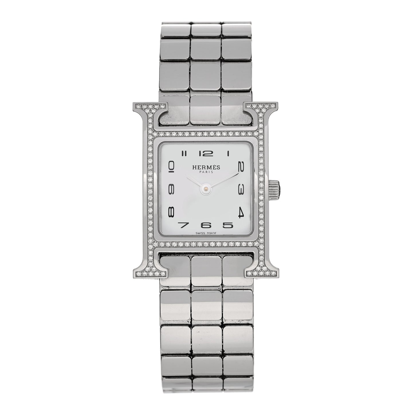 Stainless Steel Diamond Bezel Mother of Pearl 21mm Heure H Hour Quartz Watch