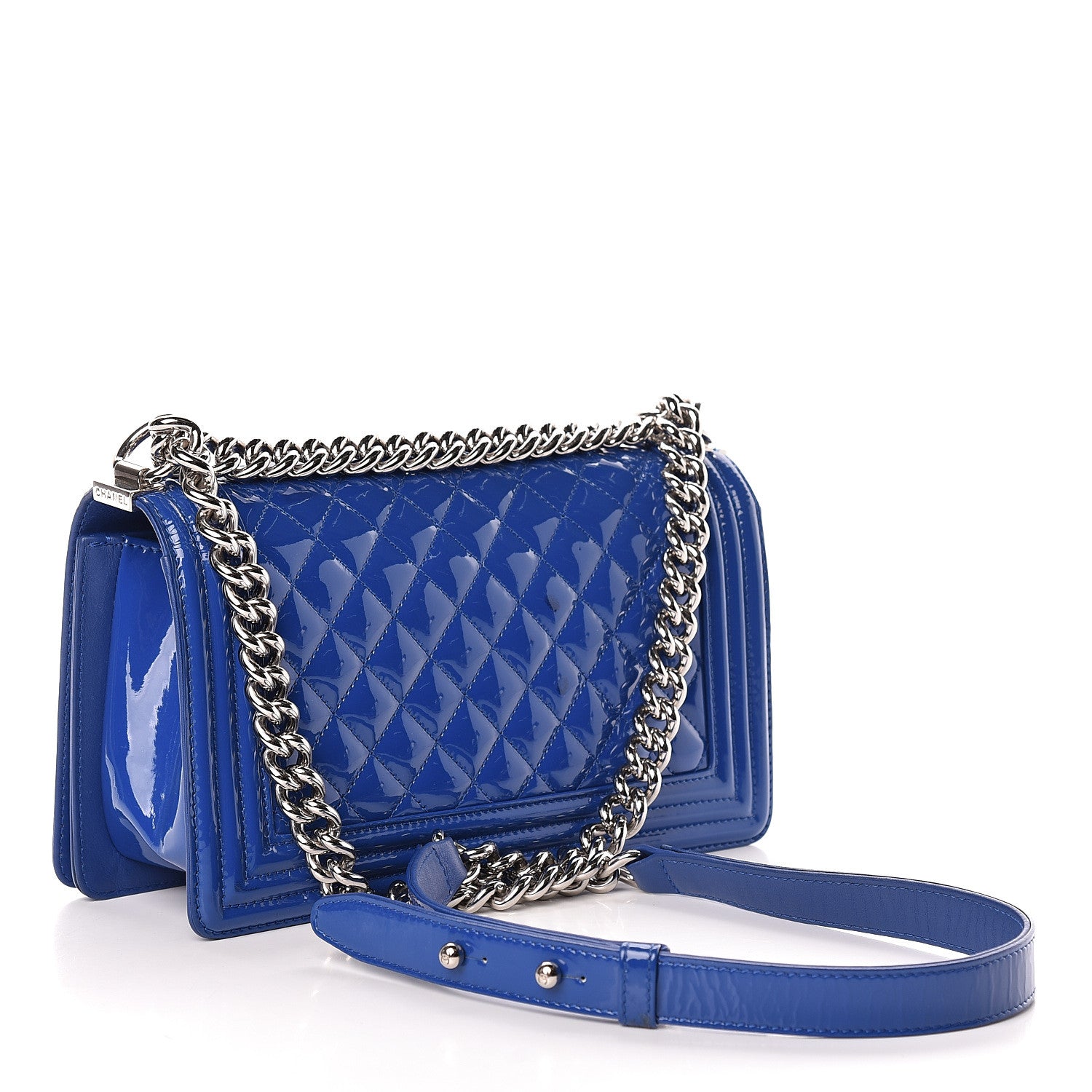 Chanel Patent Calfskin Quilted Medium Plexiglass Boy Flap Blue 3 of 15
