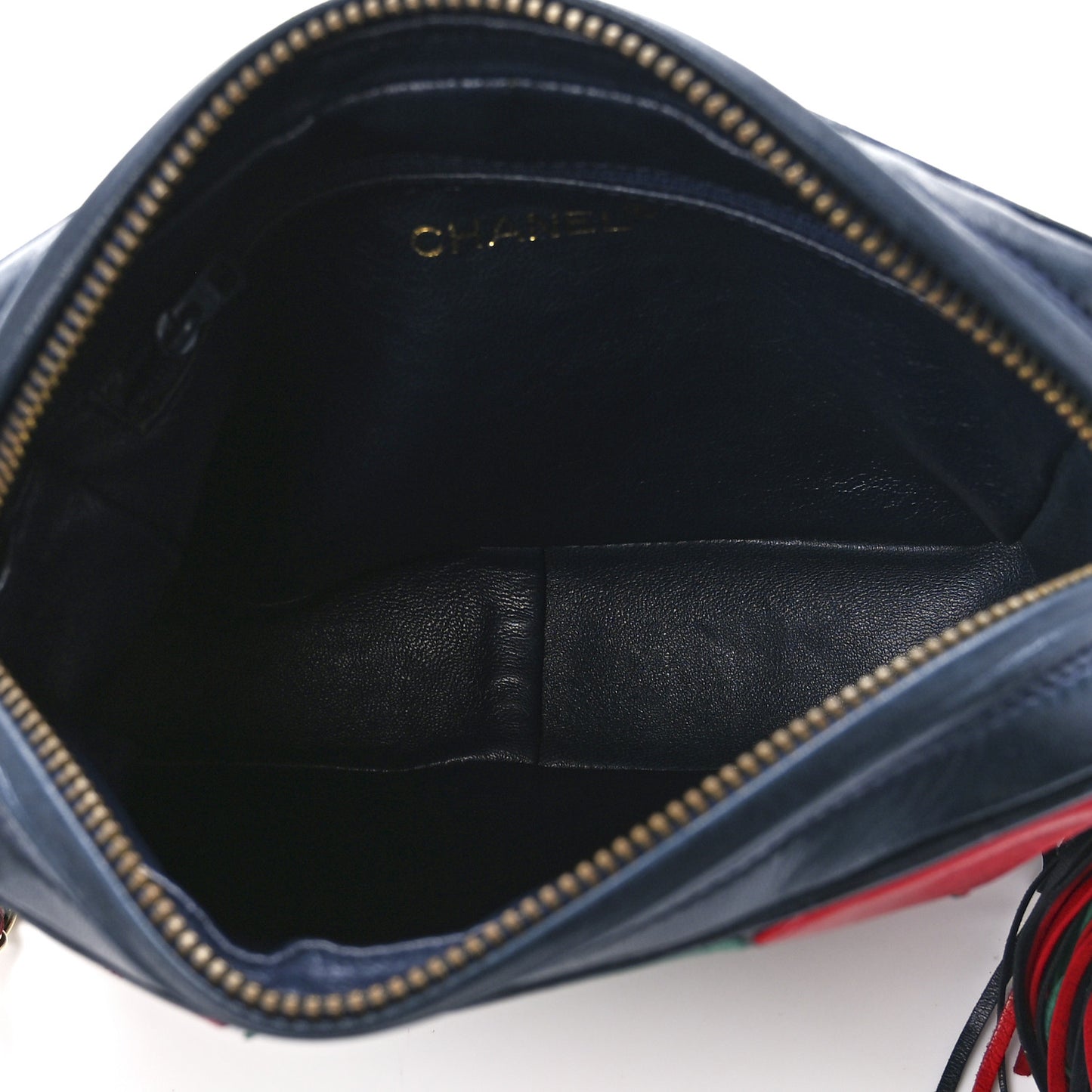 Lambskin Quilted Patchwork Camera Tassel Bag Navy Green Red