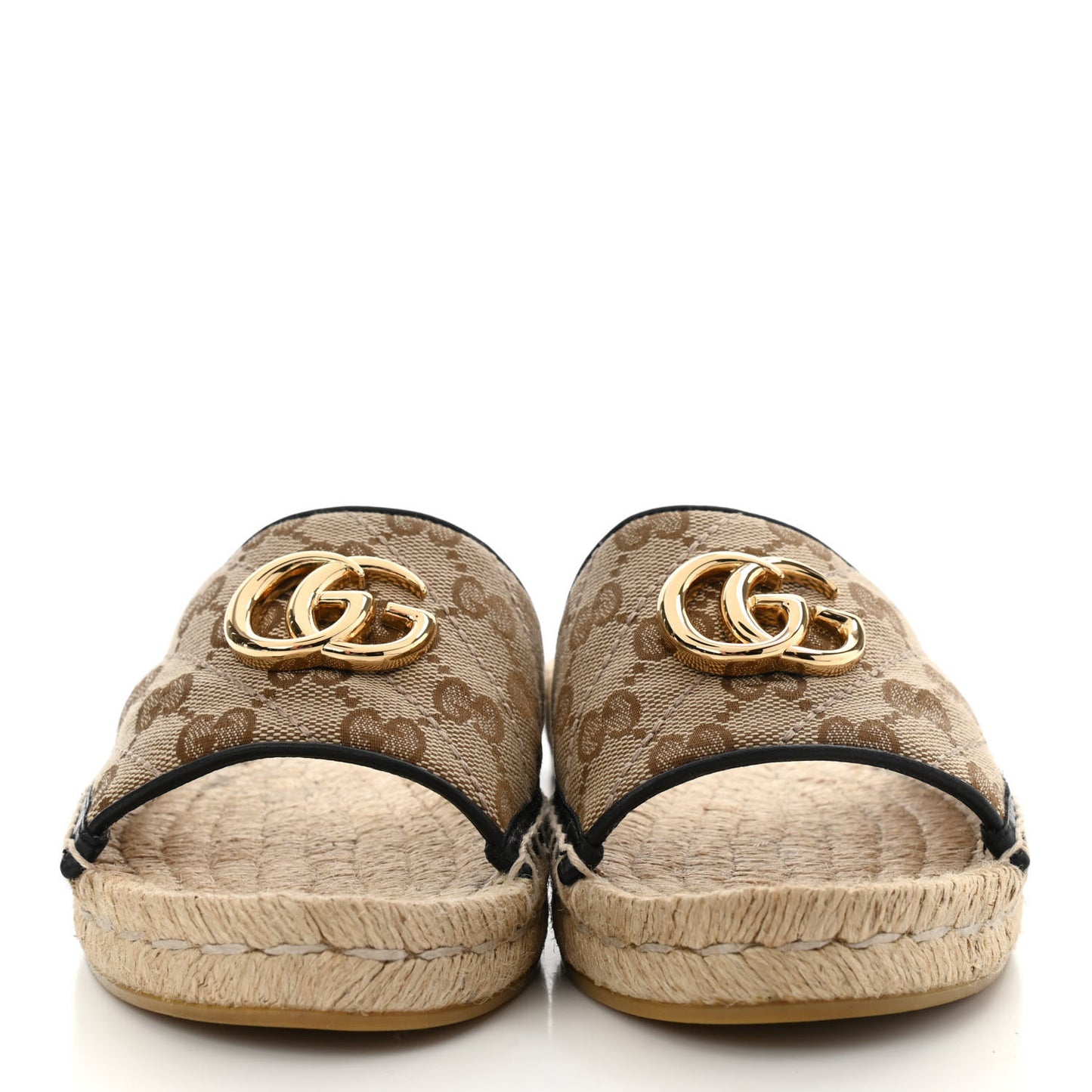 Monogram Matelasse GG Marmont Espadrille 20mm Slide Sandals 35 Beige Ebony Black