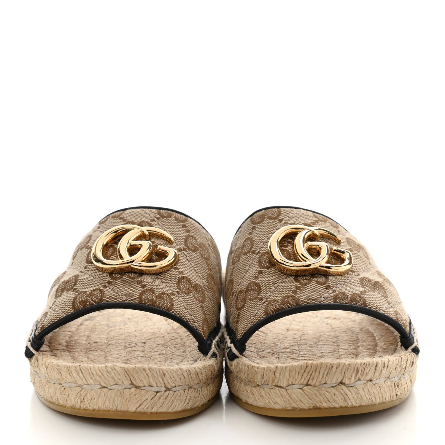Gucci Monogram Matelasse GG Marmont Espadrille 20mm Slide Sandals 35 Beige Ebony Black 2 of 11