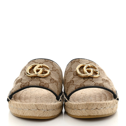 Gucci Monogram Matelasse GG Marmont Espadrille 20mm Slide Sandals 35 Beige Ebony Black 2 of 11
