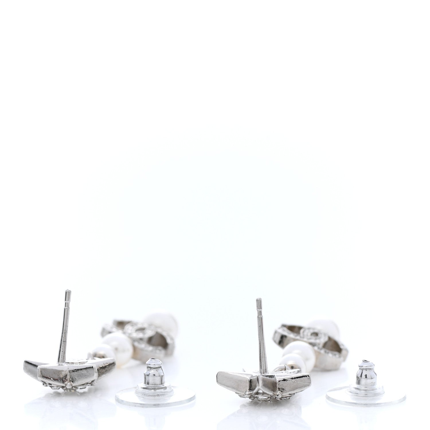 Chanel Crystal Pearl CC Star Drop Earrings Silver 3 of 5