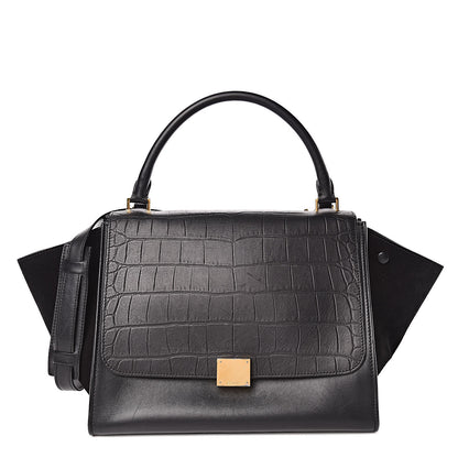 Celine Crocodile Embossed Calfskin Suede Medium Trapeze Black 1 of 9