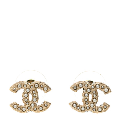 Chanel Pearl Crystal CC Earrings Light Gold 1 of 4