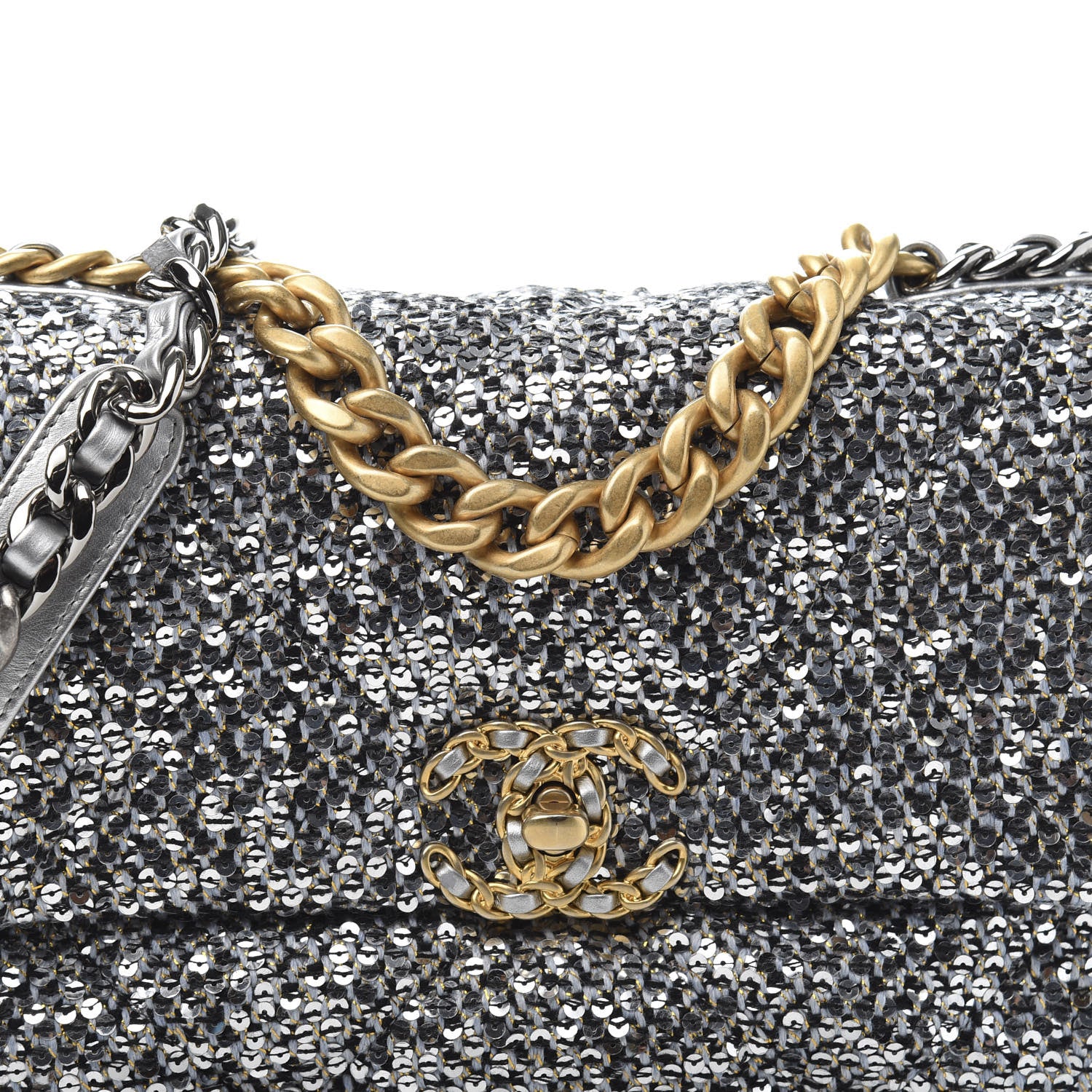 Chanel Sequin Quilted Medium 19 Flap Silver 10 of 11