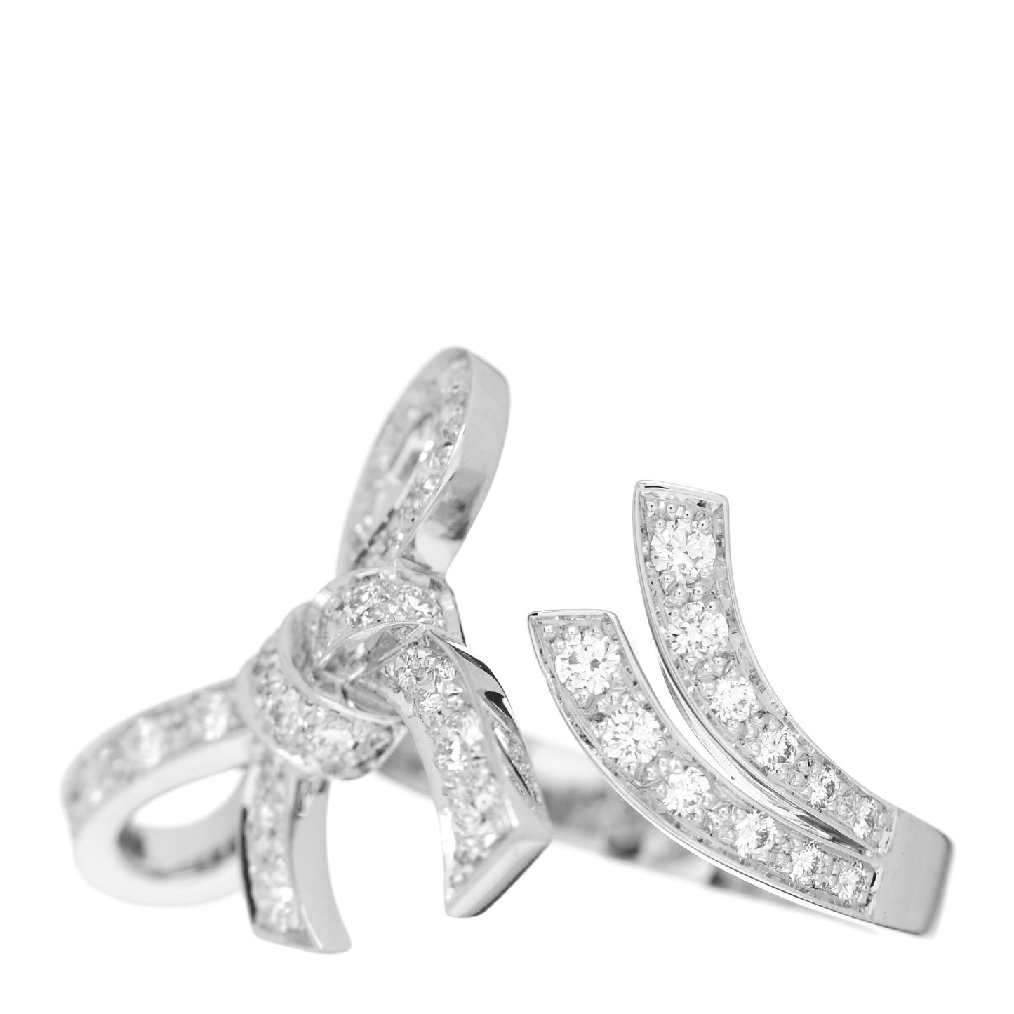 18K White Gold Diamond Ruban Between The Finger Ring 50 5.25