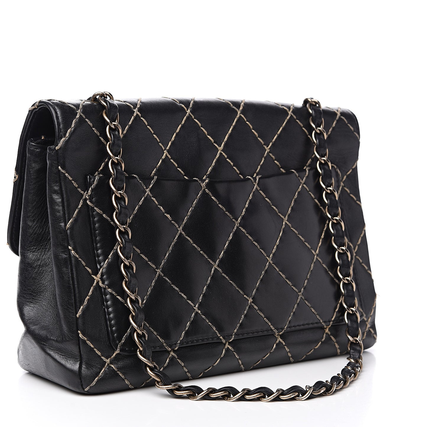 Calfskin Wild Stitch Jumbo Flap Black
