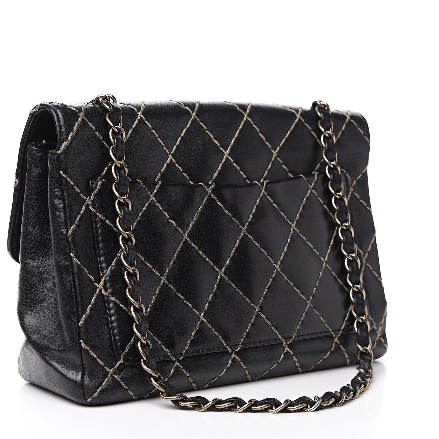 Chanel Calfskin Wild Stitch Jumbo Flap Black 2 of 16