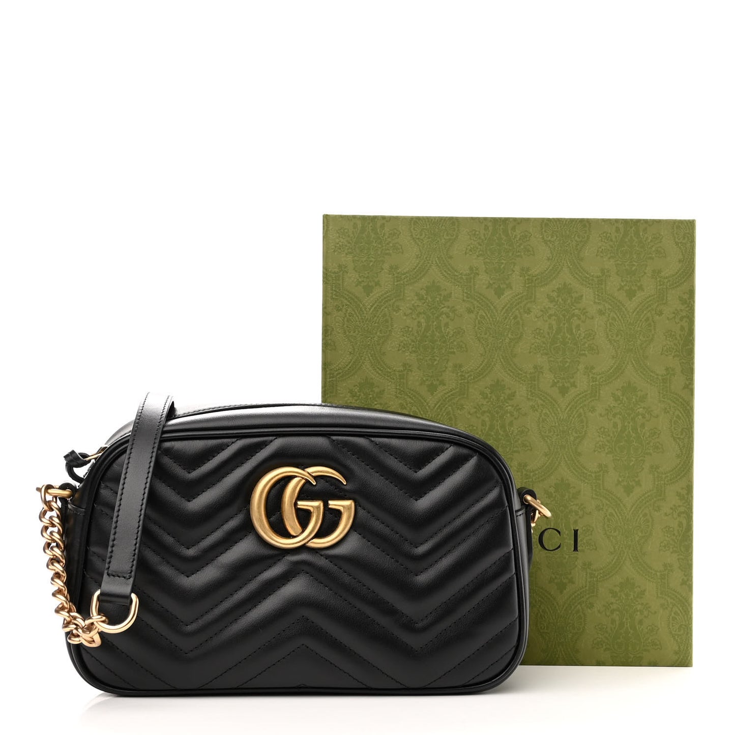 Calfskin Matelasse Small GG Marmont Chain Shoulder Bag Black