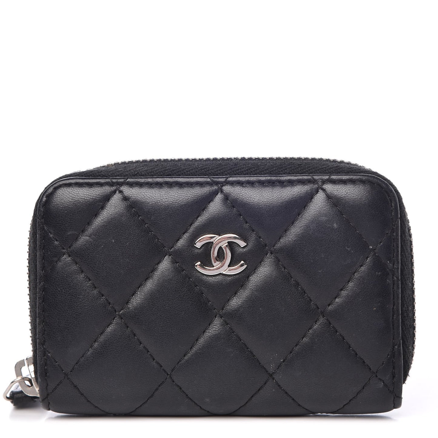 Lambskin Quilted Zip Coin Purse Black