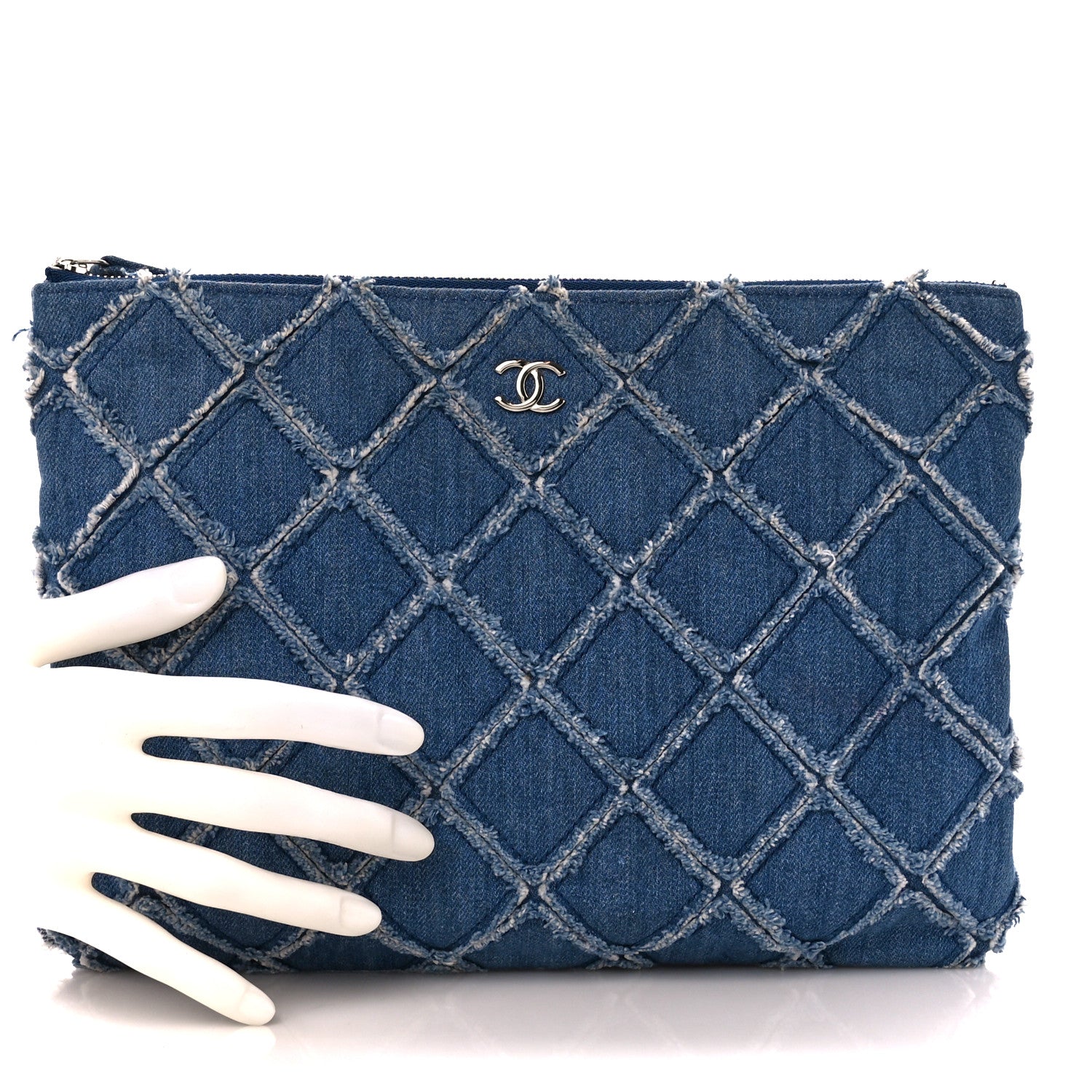 Chanel Denim Frayed Medium Cosmetic Case Blue 2 of 10