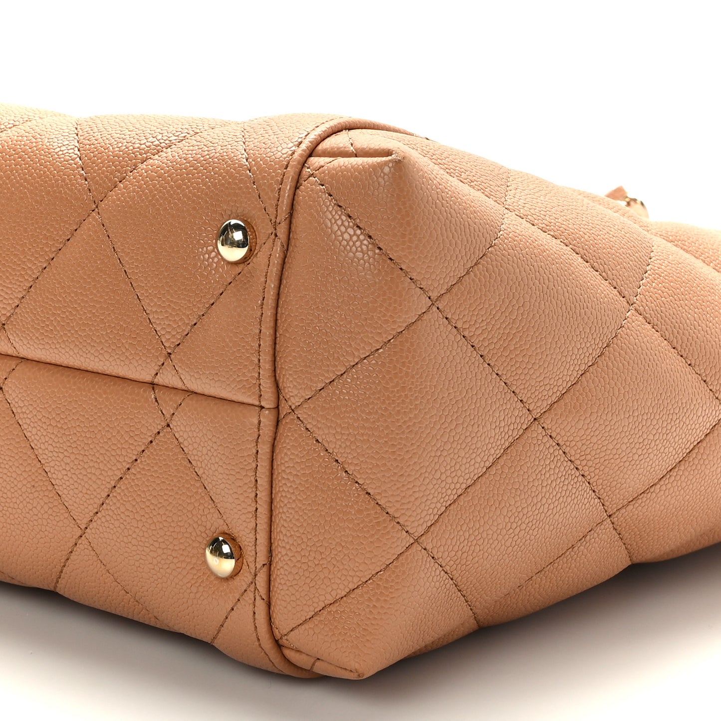 Caviar Quilted Small Shopping Tote Dark Beige