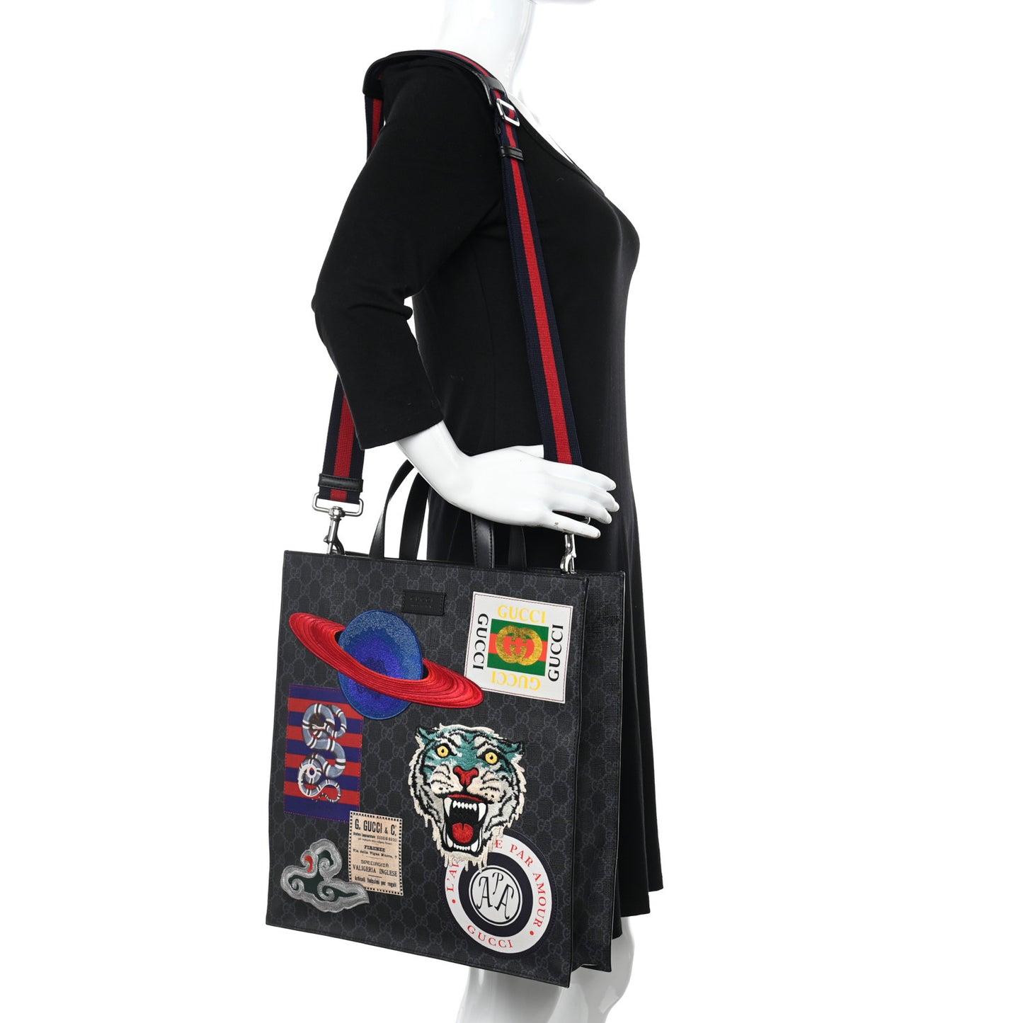 GG Supreme Monogram Night Courrier Vertical Tote Black Multicolor
