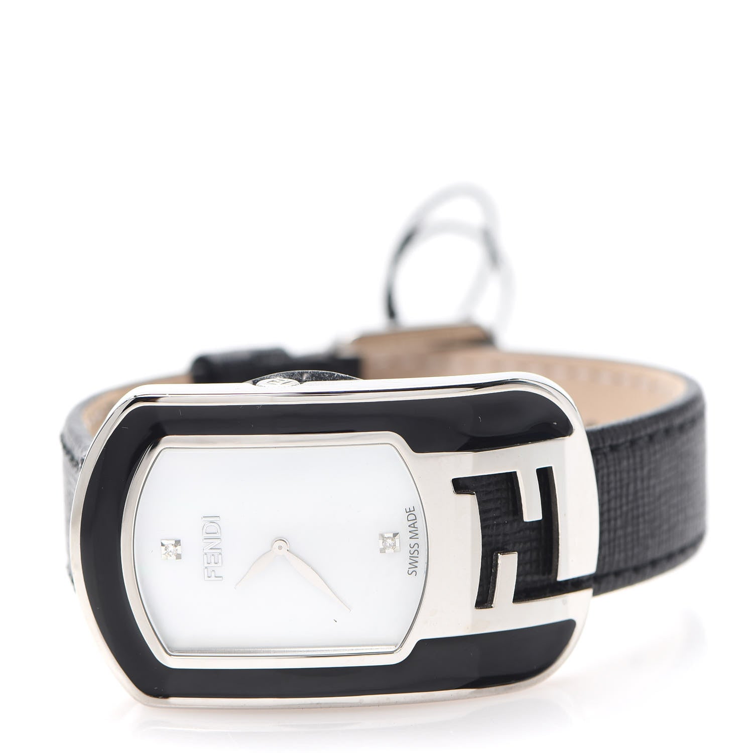 Fendi Stainless Steel Calfskin Diamond Mother of Pearl Enamel 29mm Chameleon Quartz Watch 2 of 7
